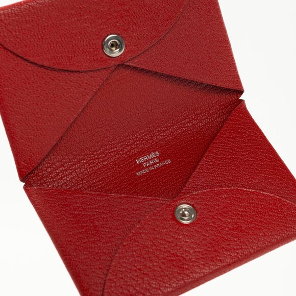 Hermes Calvi Vermillion Chevre Mysore Leather Card Holder - Picture 7 of 9